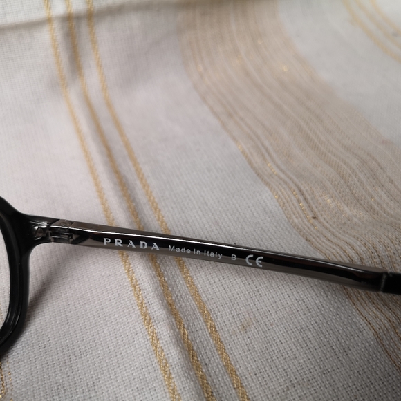PRADA VPR 15N BRO-1O1 Eyeglasses Frames Black Polished Silver Square 56-17-140 - Picture 6 of 12